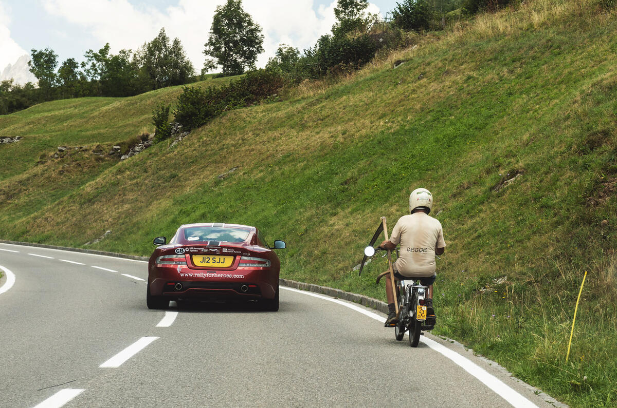 Rally for Heroes - Aston Martin Vantage with biker