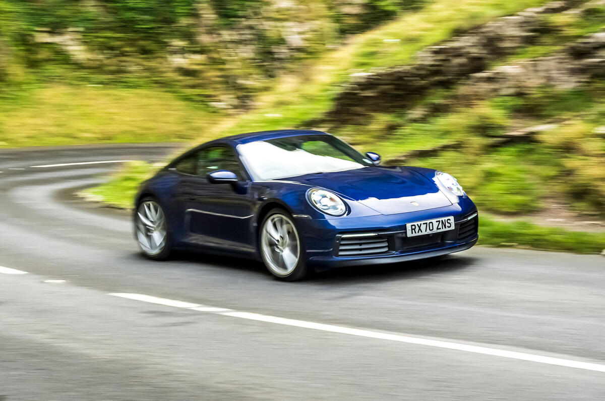 Autocar writers car of 2020 - Porsche 911 Carrera S manual on the road front