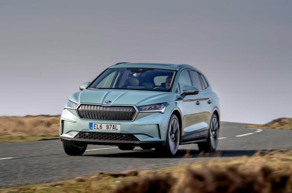 19 skoda enyaq 2021 lhd uk first drive cornering front