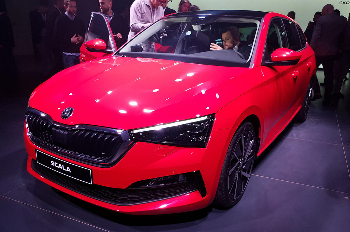 Skoda Scala official reveal stage front angle