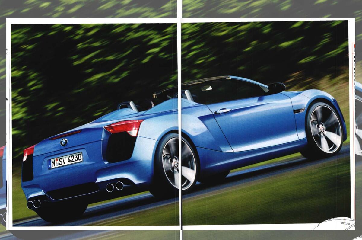 BMW Z10 2005 Autocar rear tracking render double page spread