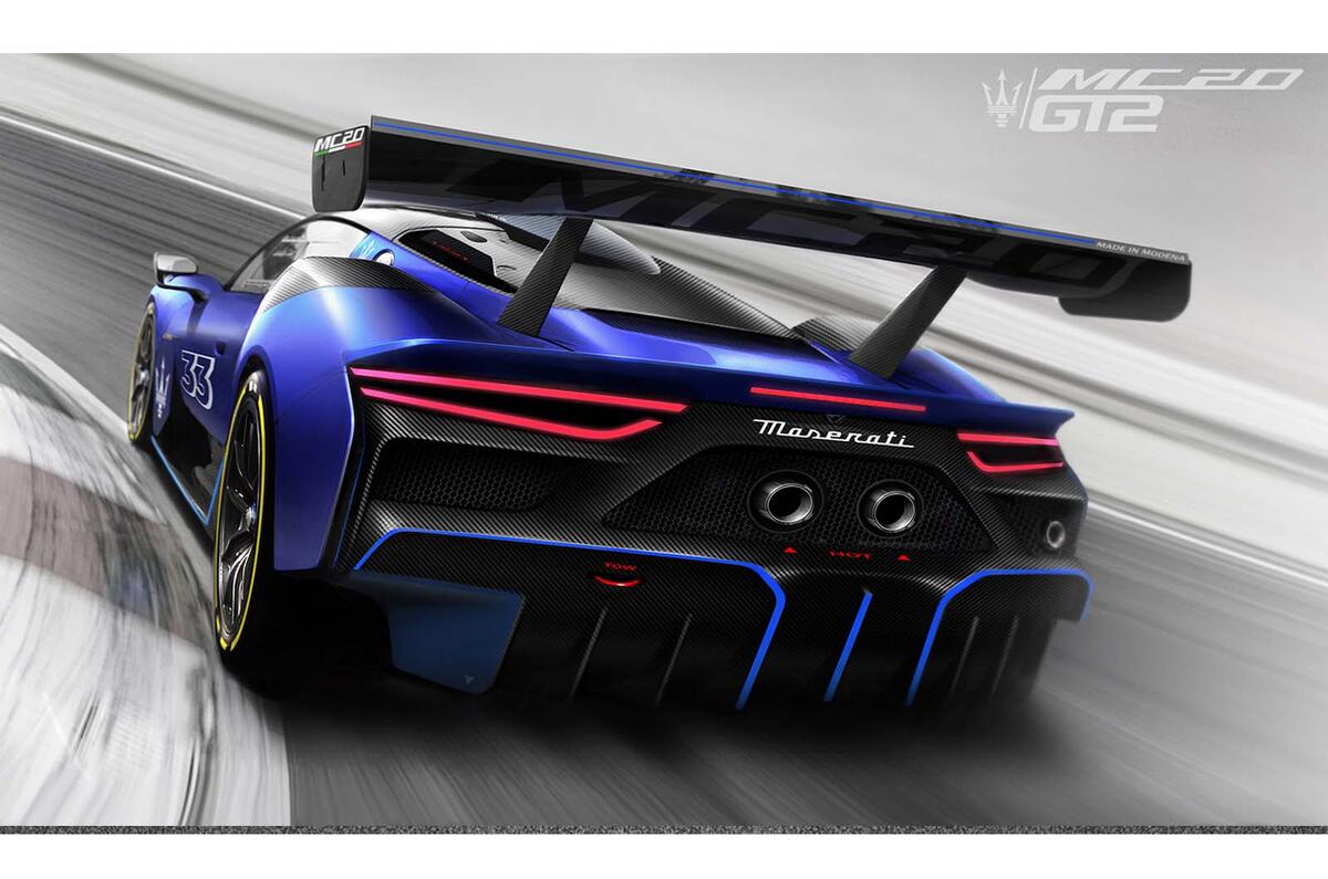 Maserati MC20 GT2 2023 rear tracking corner render