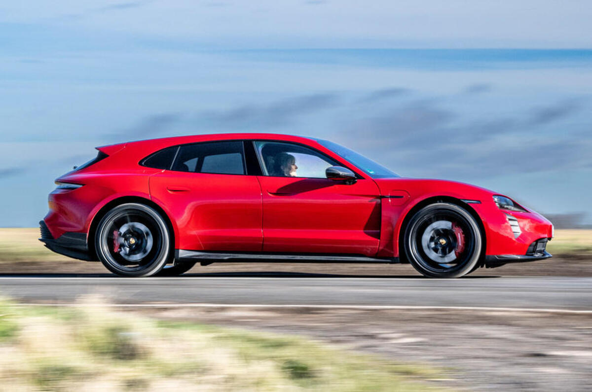 2 porsche taycan gts sport turismo lhd uk 2022 review side pan