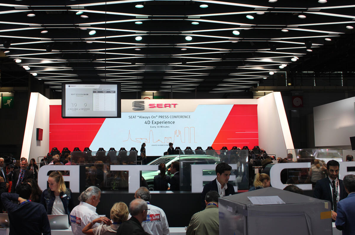 There is plenty of interest in SEAT's innovative Paris Motor Show stand There is plenty of interest in SEAT's innovative Paris Motor Show stand