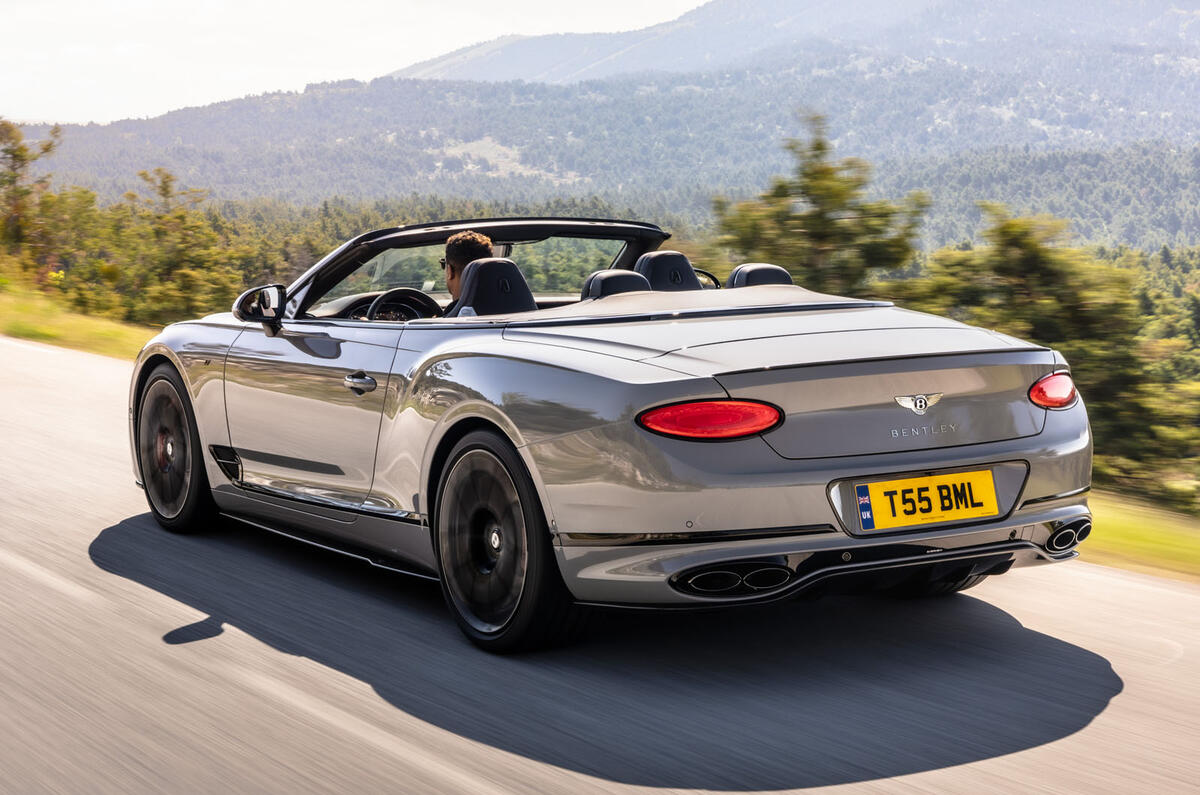 2022 Bentley Continental GTC S rear three quarters dynamic 2022 Bentley Continental GTC S rear three quarters dynamic