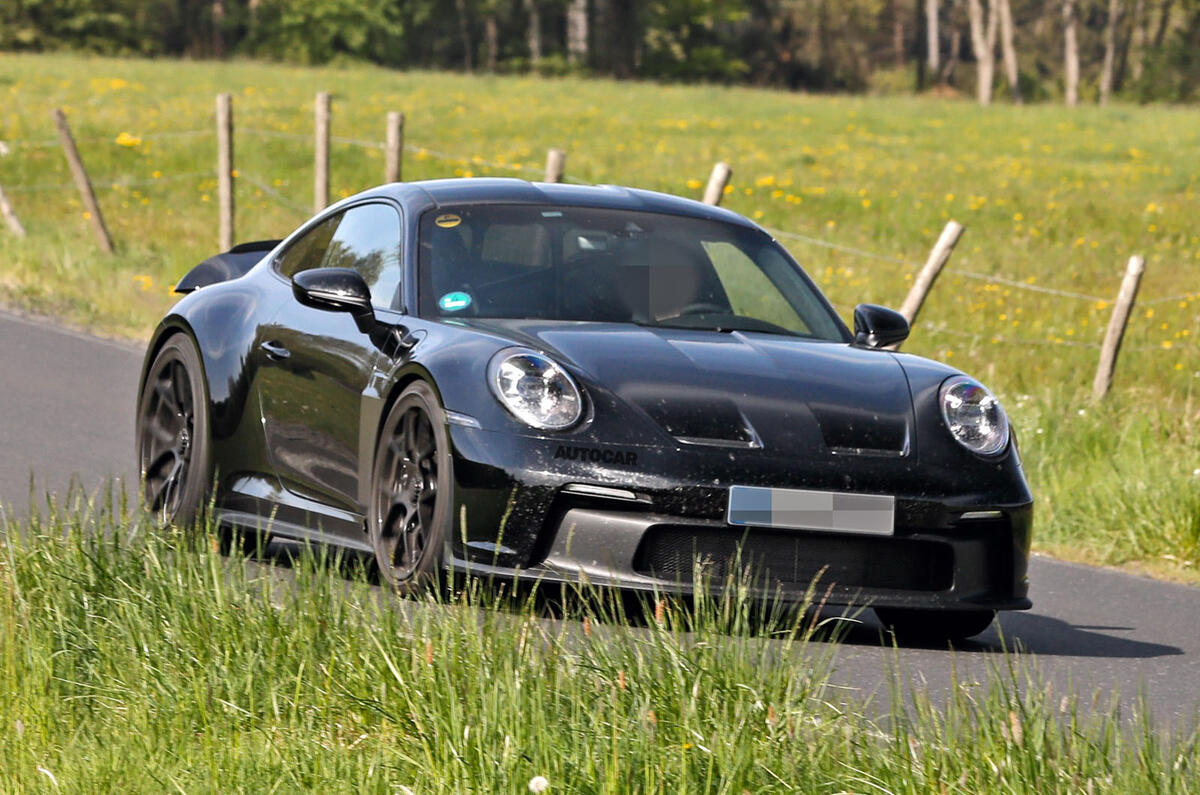 2022 Porsche 911 ST prototype testing front quarter