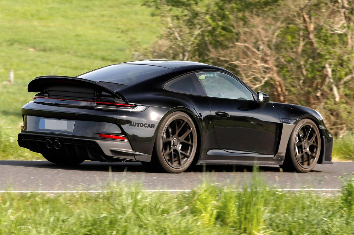 2022 Porsche 911 ST prototype testing rear three quarter