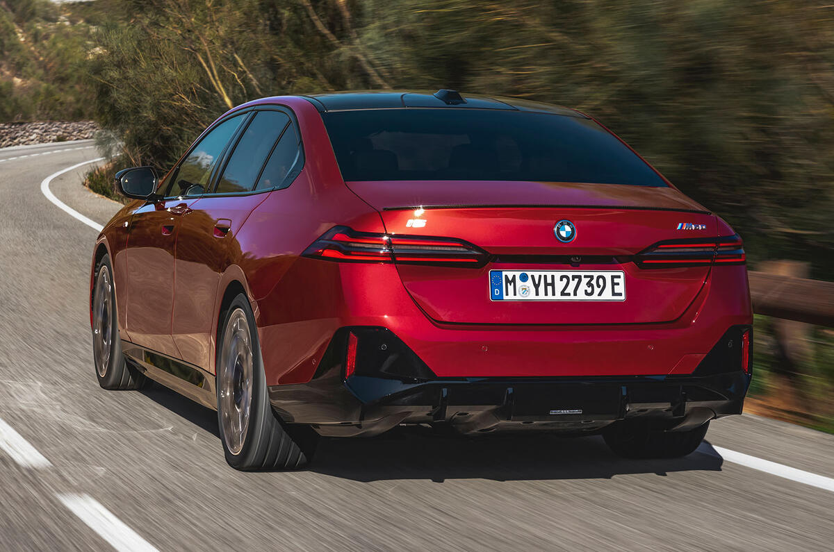 2023 BMW i5 rear three quarter tracking