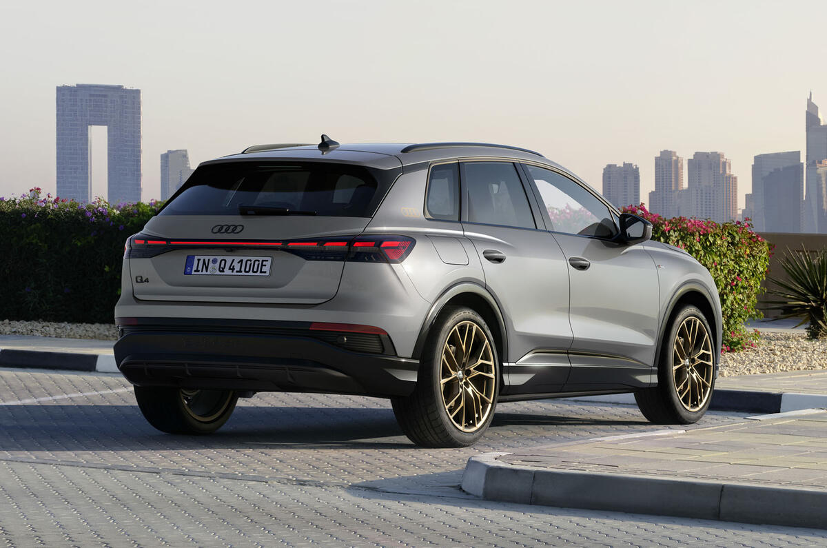 2024 Audi Q4 E Tron gold wheels rear quarter