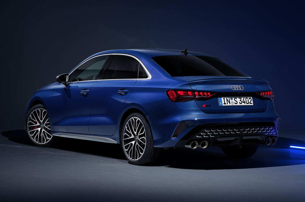 2024 Audi Audi S3 saloon blue studio rear 2024 Audi Audi S3 saloon blue studio rear