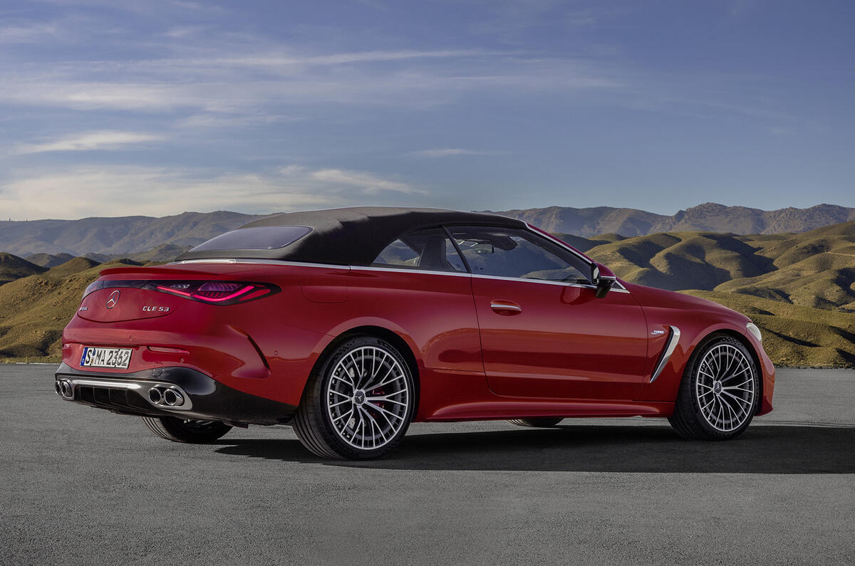 2024 Mercedes AMG CLE53 rear parked static roof up 2024 Mercedes AMG CLE53 rear parked static roof up