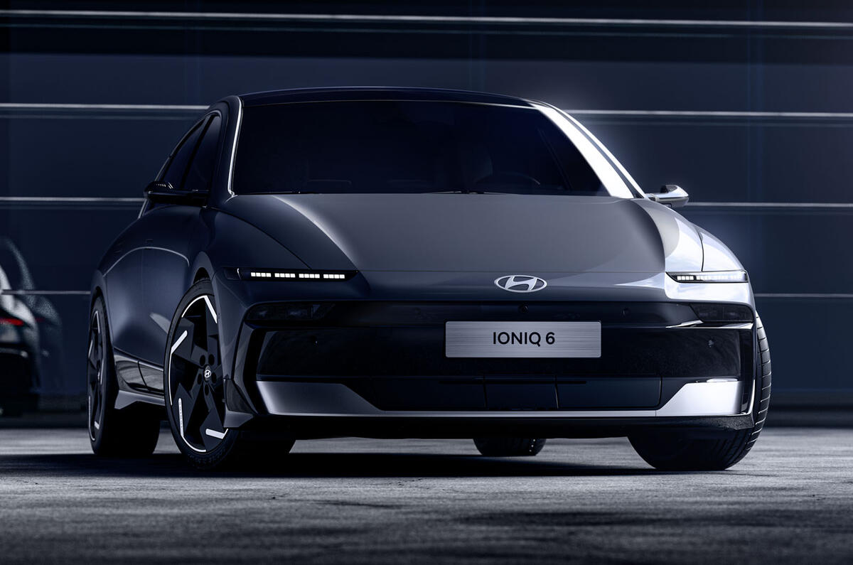 2025 Hyundai Ioniq 6 in grey   front three quarters 2025 Hyundai Ioniq 6 in grey   front three quarters