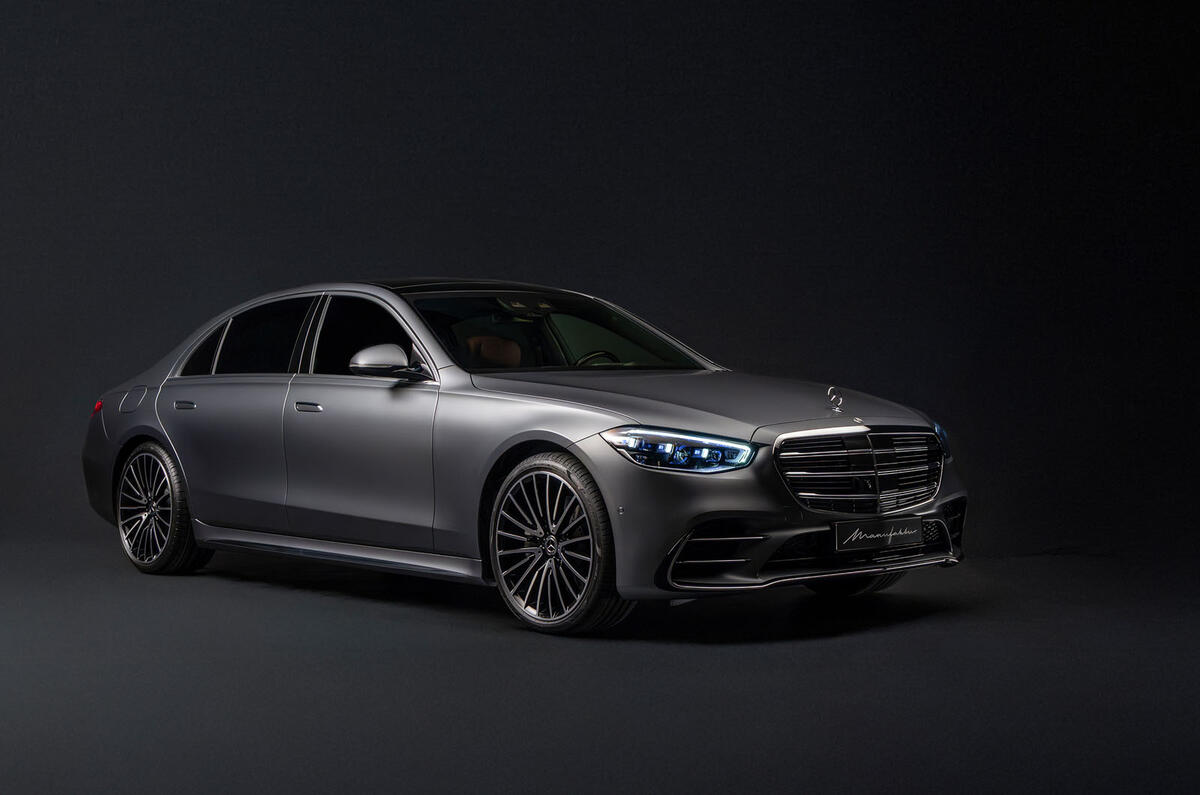 2025 Mercedes Benz S Class in studio   front three quarters