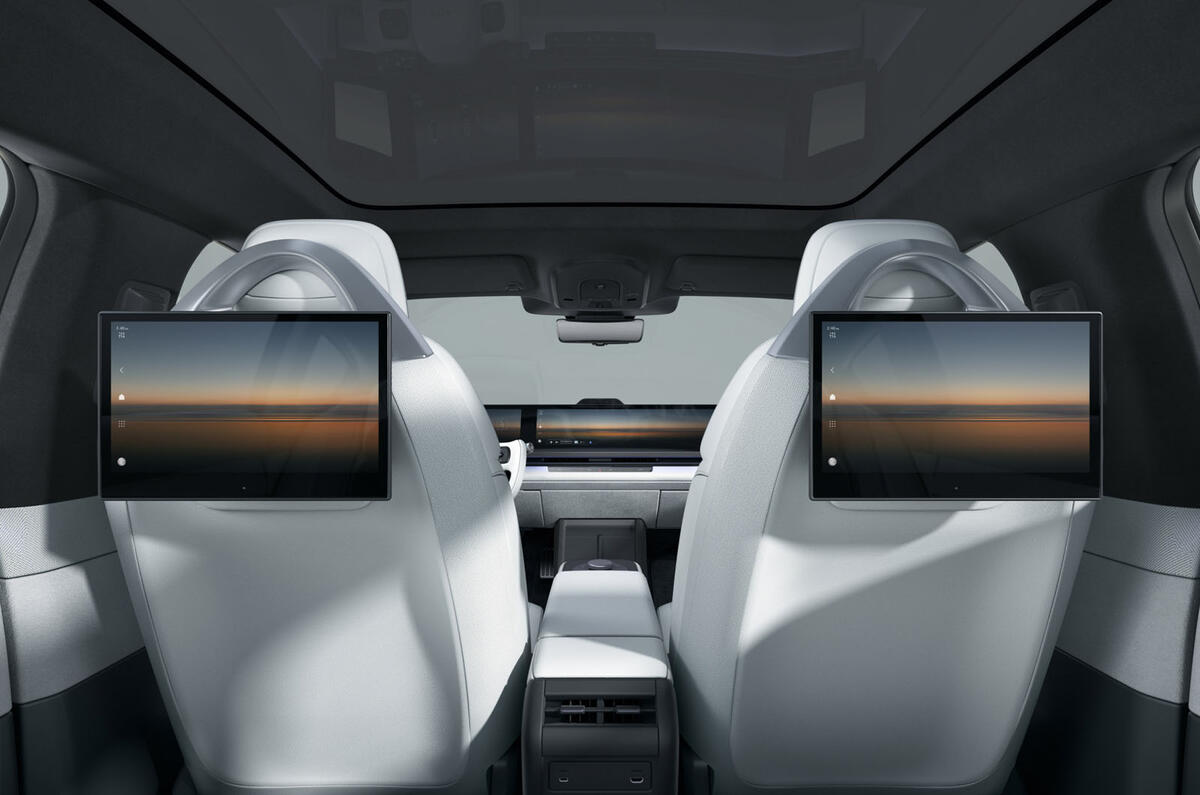 2025 Sony Honda Afeela 1 show car   rear screens, grey 2025 Sony Honda Afeela 1 show car   rear screens, grey