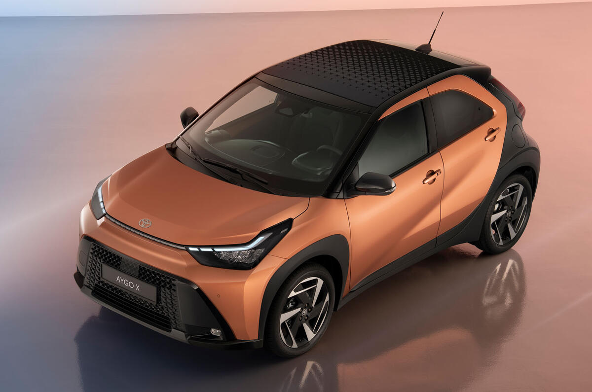 2026 Toyota Aygo X bronze front quarter static roof closed 2026 Toyota Aygo X bronze front quarter static roof closed