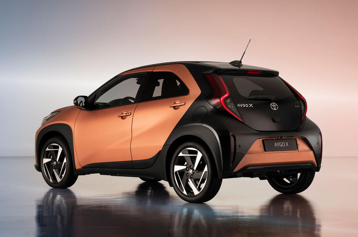 2026 Toyota Aygo X bronze rear quarter static 2026 Toyota Aygo X bronze rear quarter static