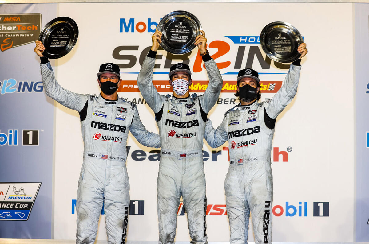 29 Sebring 12 Hour podium celebrations for Mazda