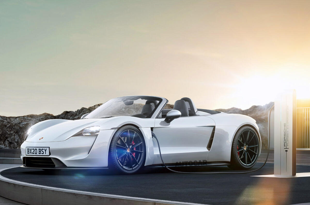 Porsche electric Boxster render 2020 - stationary side Porsche electric Boxster render 2020 - stationary side