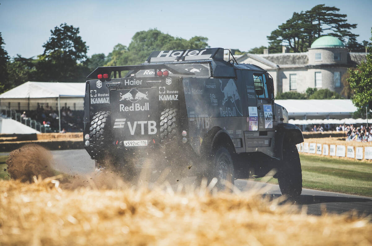 Kamaz dakar truck drifting up hillclimb
