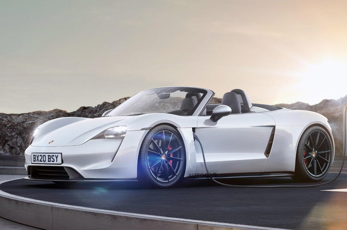 Porsche Boxster EV render 2019 - stationary side Porsche Boxster EV render 2019 - stationary side