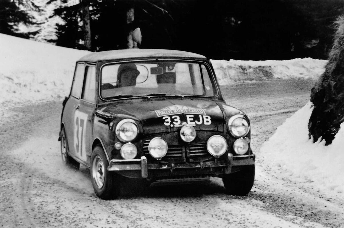 Paddy Hopkirk Mini rallying bend Paddy Hopkirk Mini rallying bend