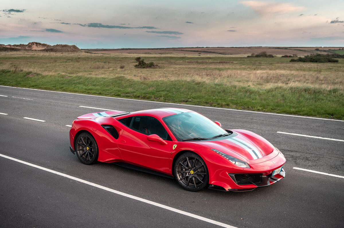 Ferrari 488 Pista at sunset - side