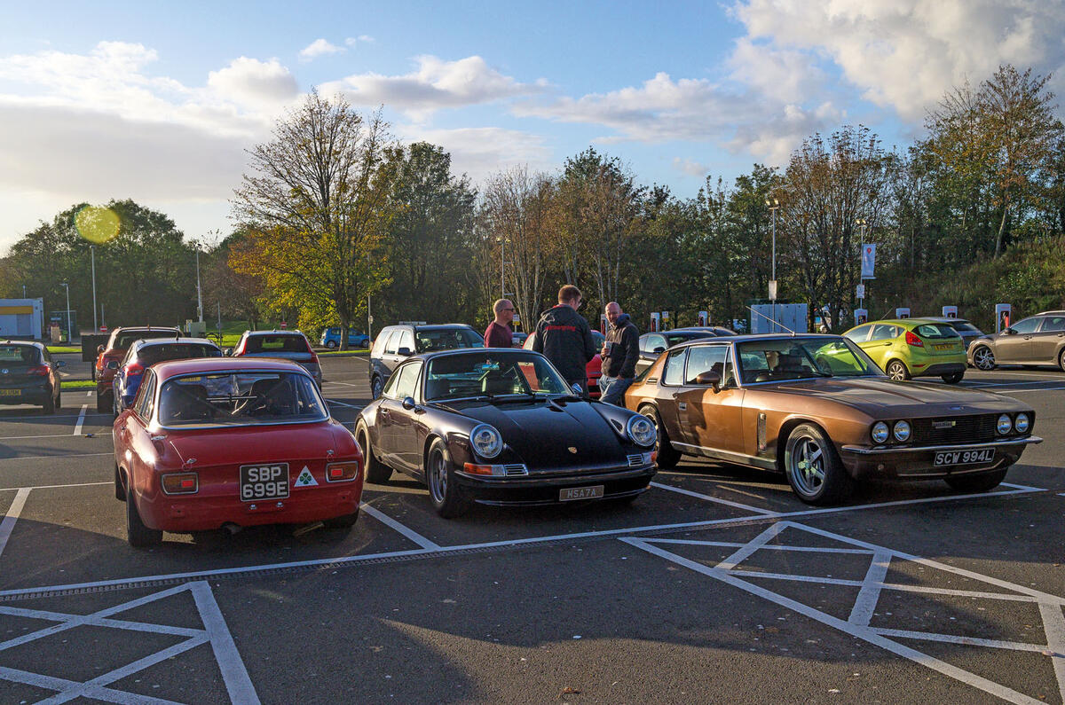 Restomods in car park Restomods in car park