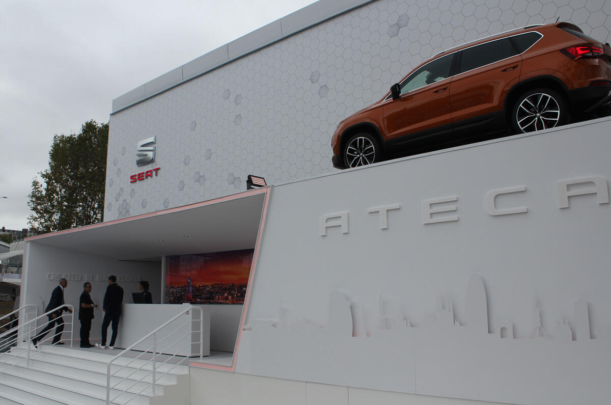 The SEAT exterior stand at the Paris Motor Show The SEAT exterior stand at the Paris Motor Show