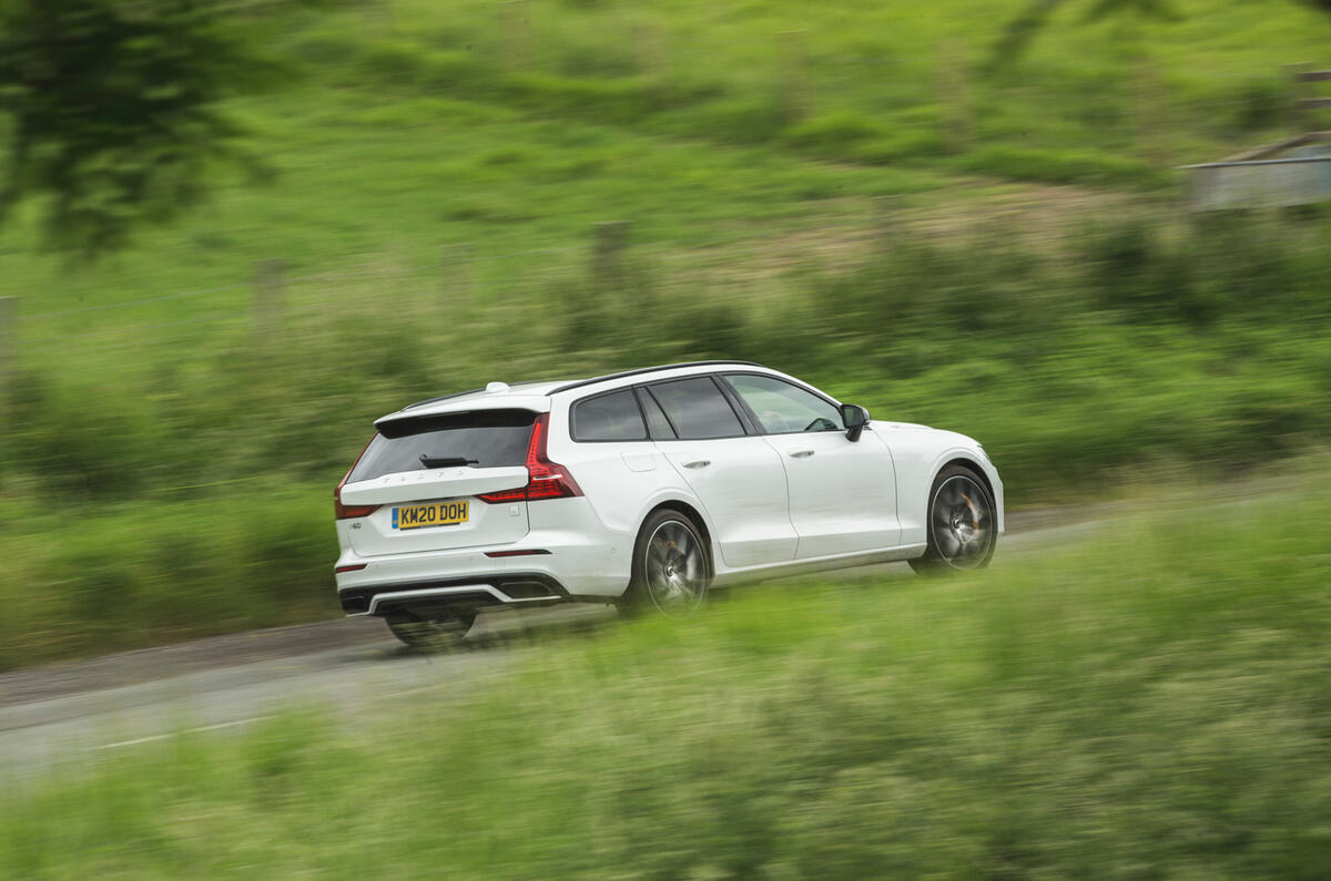58 PHEV wagons triple test 2021 V60 tracking rear