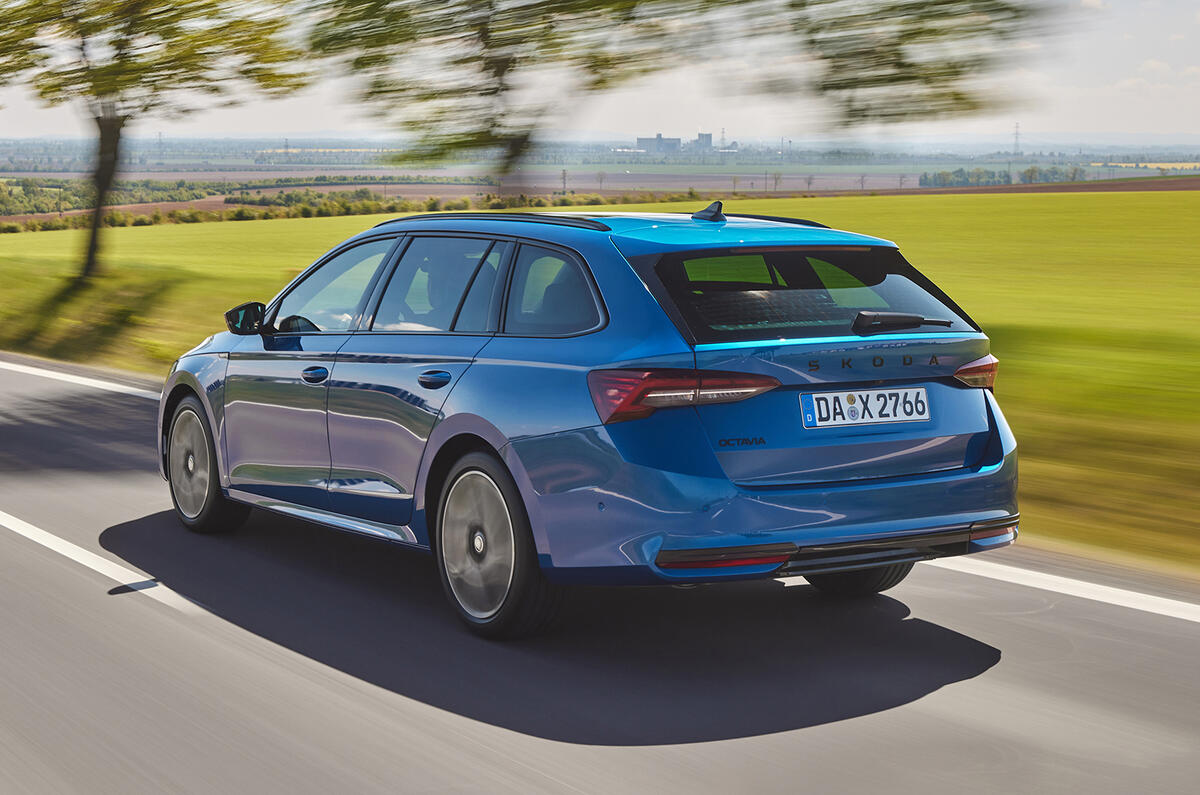 Skoda Octavia rear three quarters driving Skoda Octavia rear three quarters driving