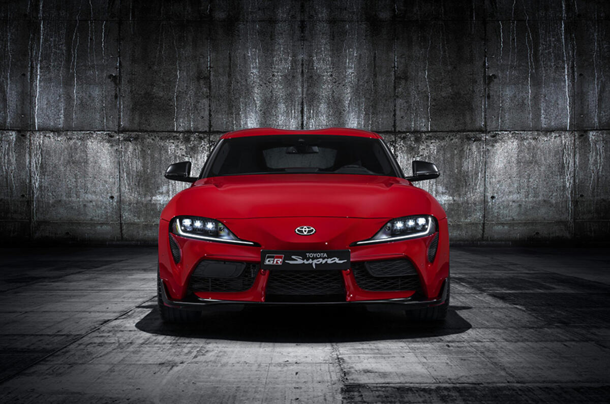 The modern Toyota GR Supra's design was heavily influenced by the Toyota 2000GT The modern Toyota GR Supra's design was heavily influenced by the Toyota 2000GT