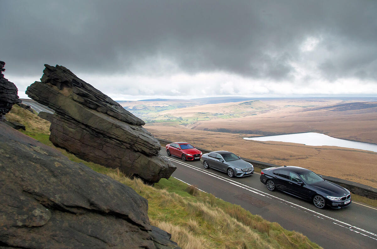 BMW 5 Series vs Mercedes-Benz E-Class vs Jaguar XF - group test