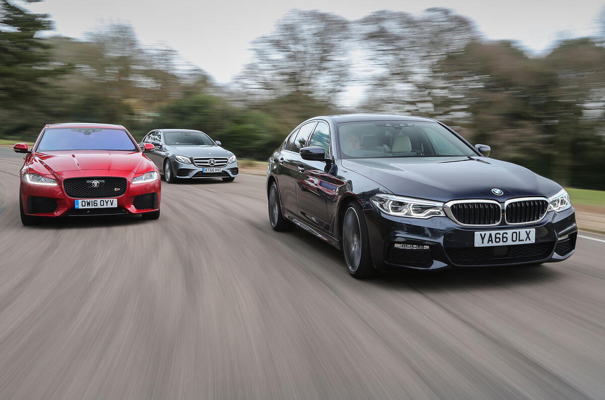 BMW 5 Series vs Mercedes-Benz E-Class vs Jaguar XF - group test