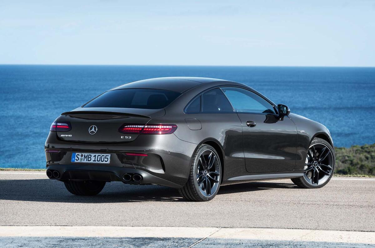 Mercedes E Class AMG Coupe 2020 facelift rear quarter static Mercedes E Class AMG Coupe 2020 facelift rear quarter static