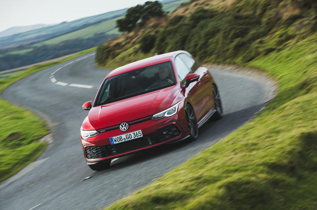 Britain's best affordable drivers car 2020 - VW Golf GTI - cornering front Britain's best affordable drivers car 2020 - VW Golf GTI - cornering front