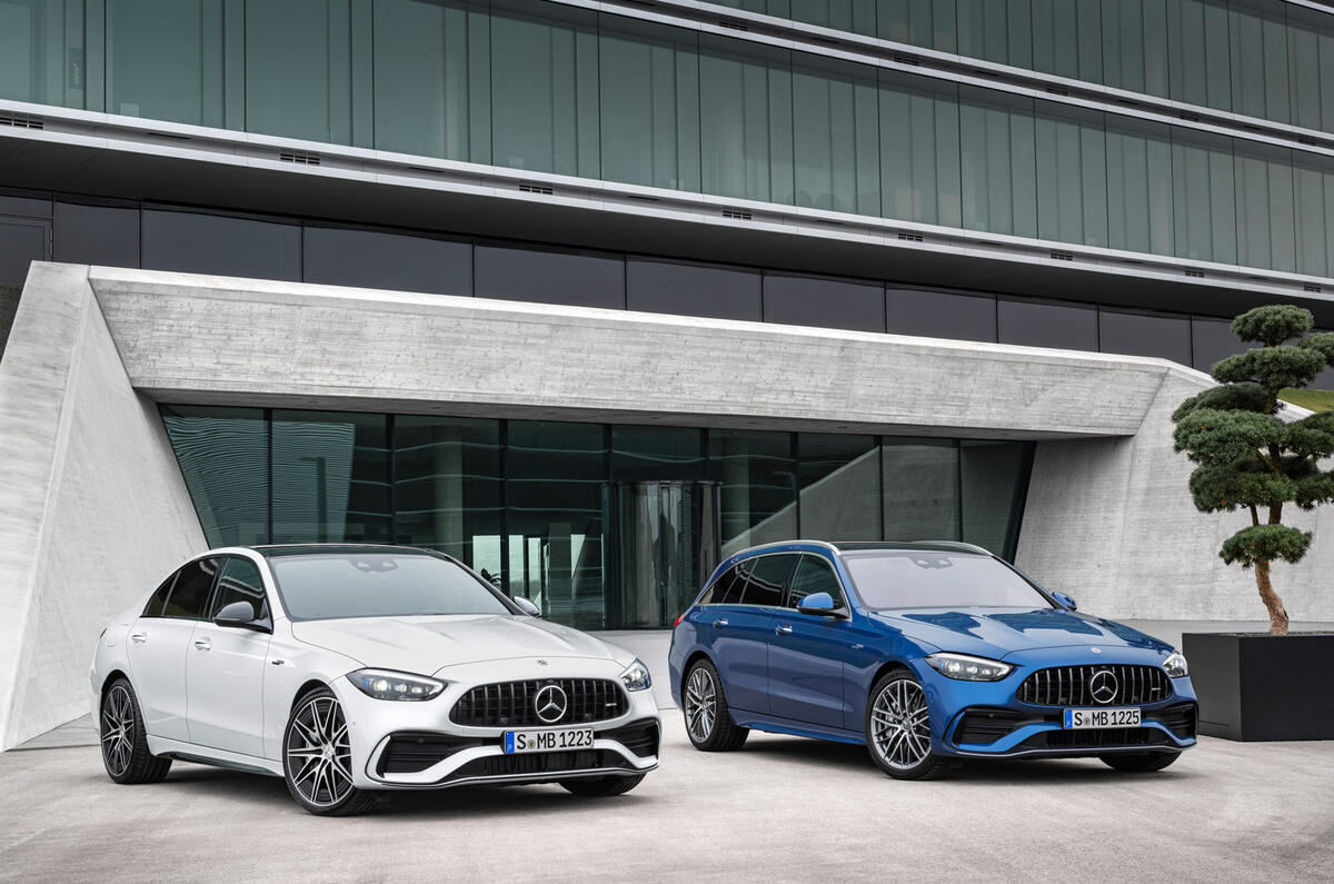 66 Mercedes AMG C43 estate 2022 official reveal static pair