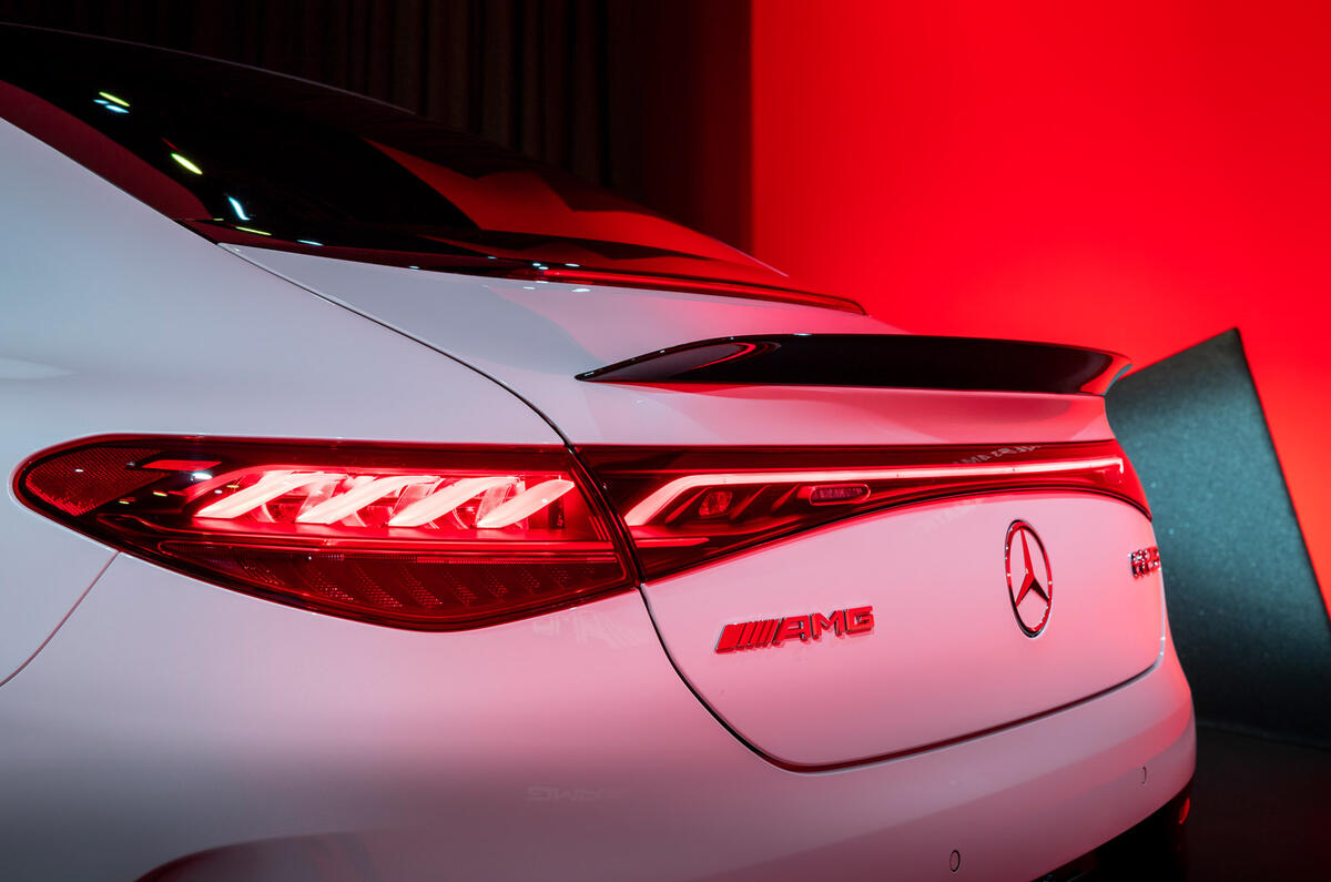 69 Mercedes AMG EQE53 official reveal rear spoiler 69 Mercedes AMG EQE53 official reveal rear spoiler