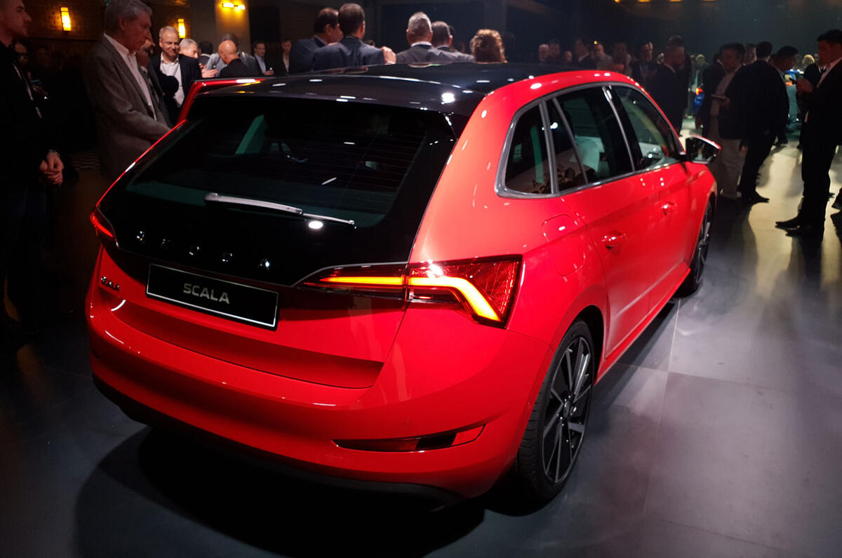 Skoda Scala official reveal stage rear angle