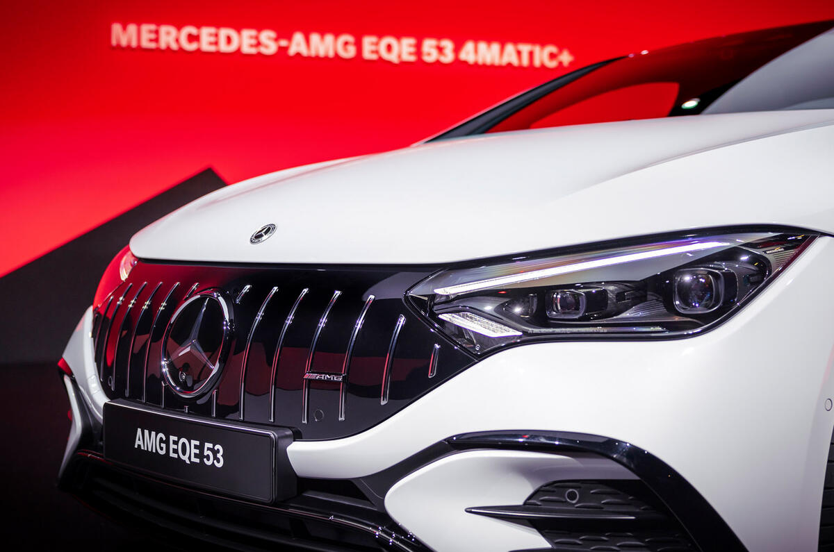 71 Mercedes AMG EQE53 official reveal studio nose 71 Mercedes AMG EQE53 official reveal studio nose