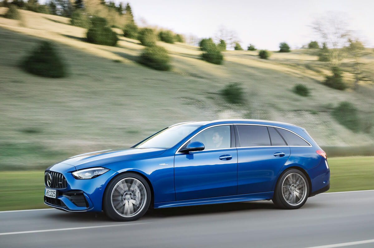 79 Mercedes AMG C43 estate 2022 official reveal side pan