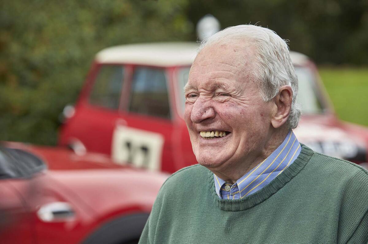 Paddy Hopkirk with Minis in background Paddy Hopkirk with Minis in background