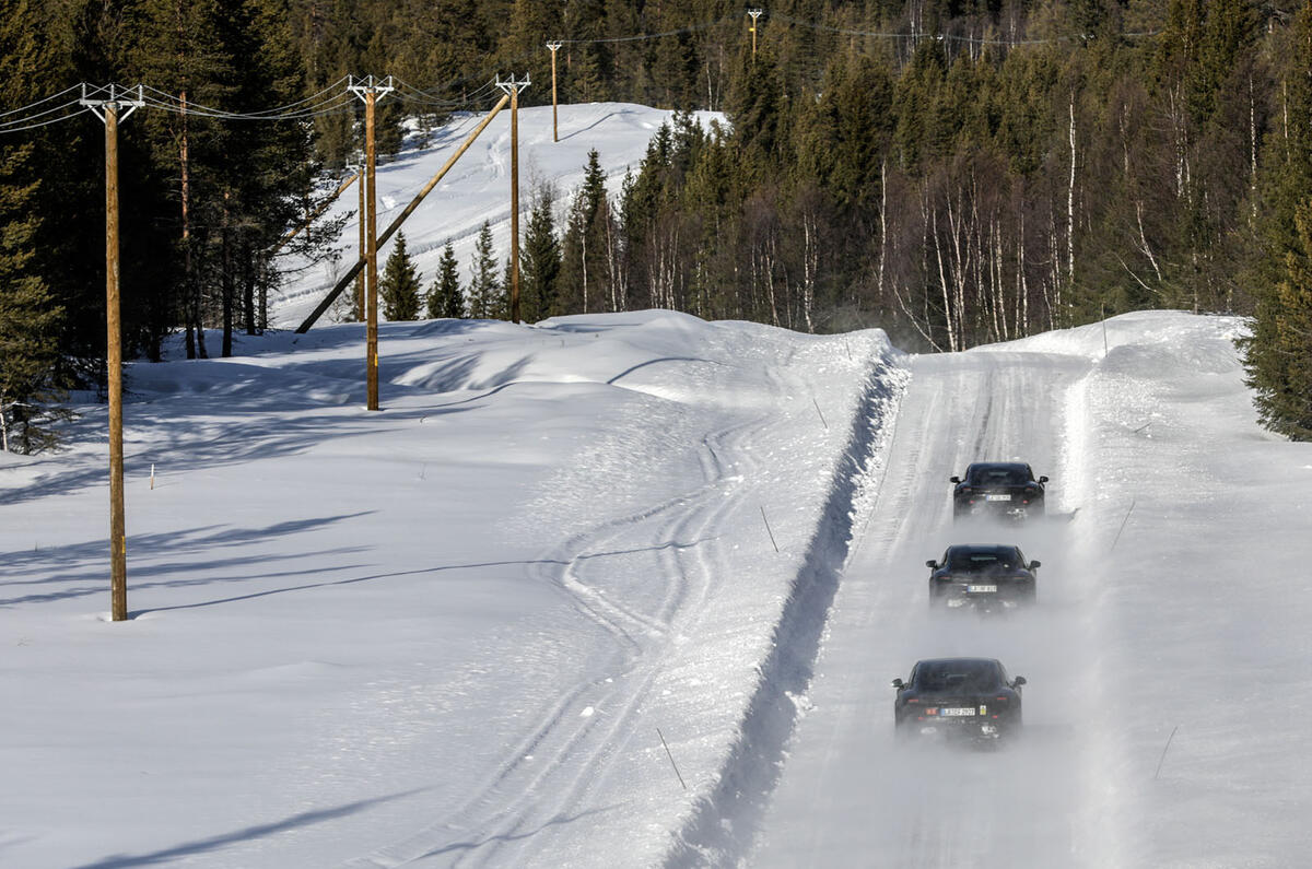 Porsche Taycan prototype ride 2019 - convoy road