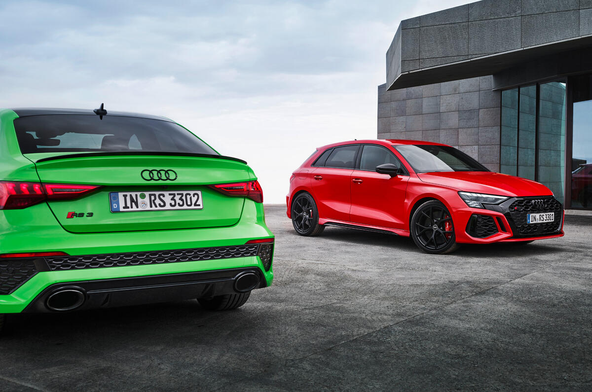 84 Audi RS3 2021 official reveal pair static rear 84 Audi RS3 2021 official reveal pair static rear
