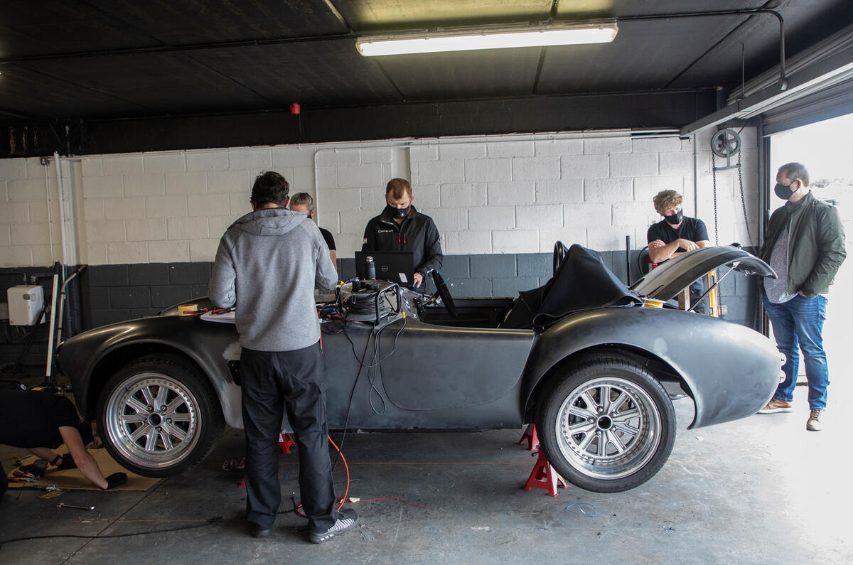 84 AVA Electric Cobra prototype feature pit garage