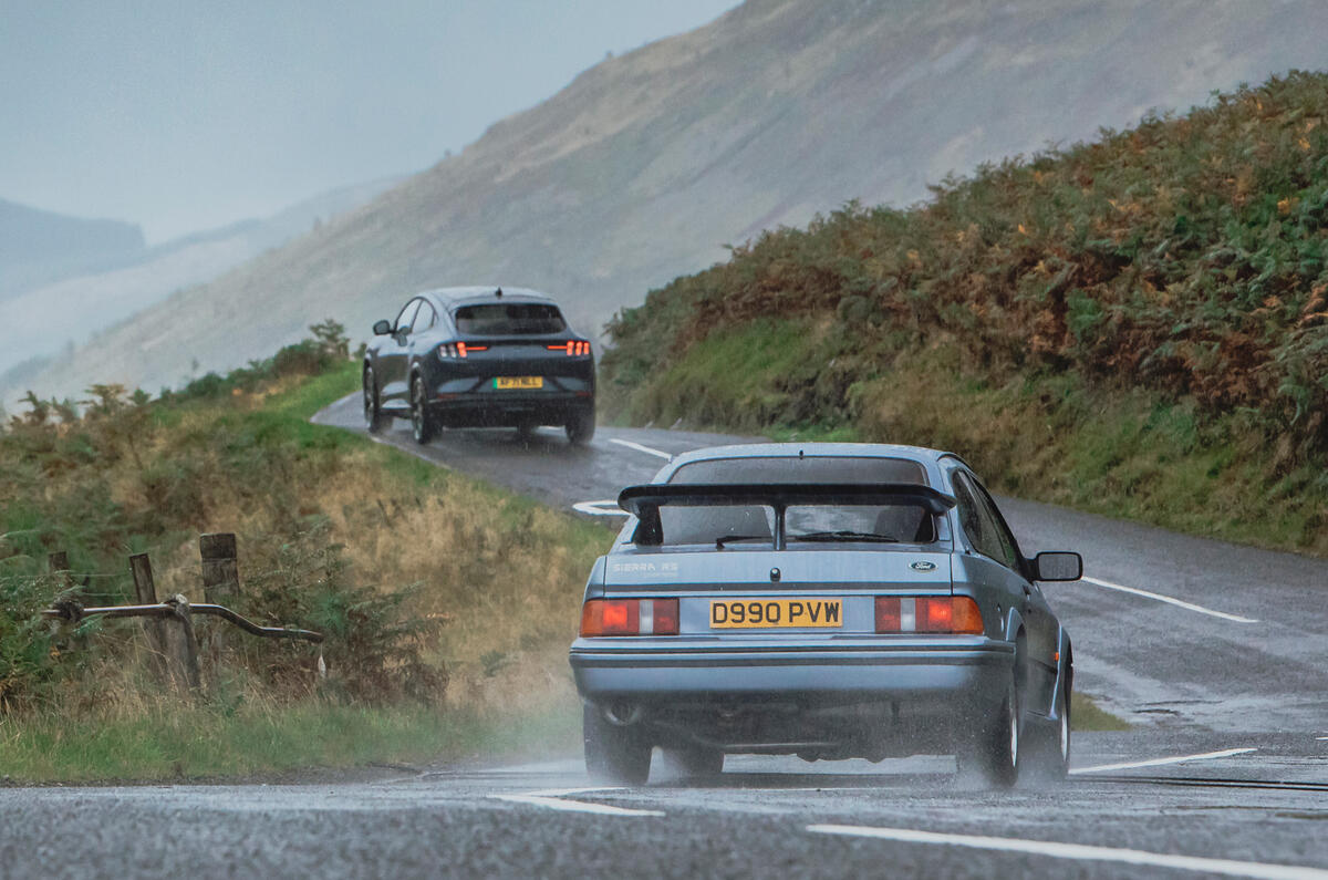84 Ford Mustang Mach e vs Sierra Cosworth chasing rear 84 Ford Mustang Mach e vs Sierra Cosworth chasing rear