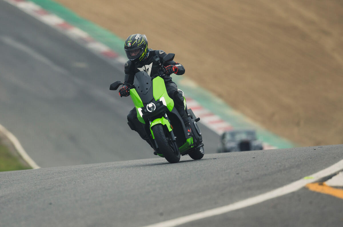 85 Brands Hatch EV records feature bike cornering front