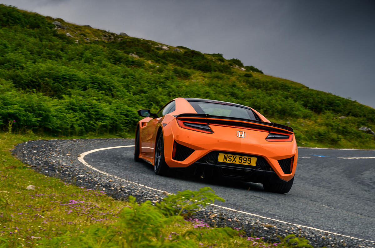 Honda NSX hybrid supercar feature - on the road rear Honda NSX hybrid supercar feature - on the road rear
