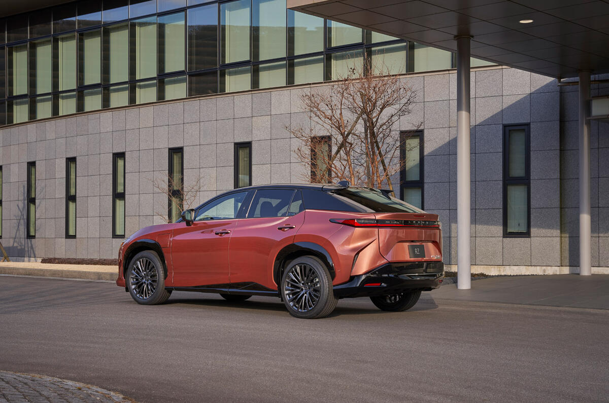 86 Lexus RZ 450e 2022 official reveal orange rear 86 Lexus RZ 450e 2022 official reveal orange rear
