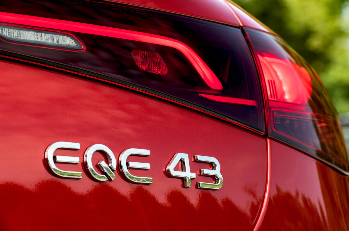 86 Mercedes AMG EQE43 official reveal rear badge 86 Mercedes AMG EQE43 official reveal rear badge