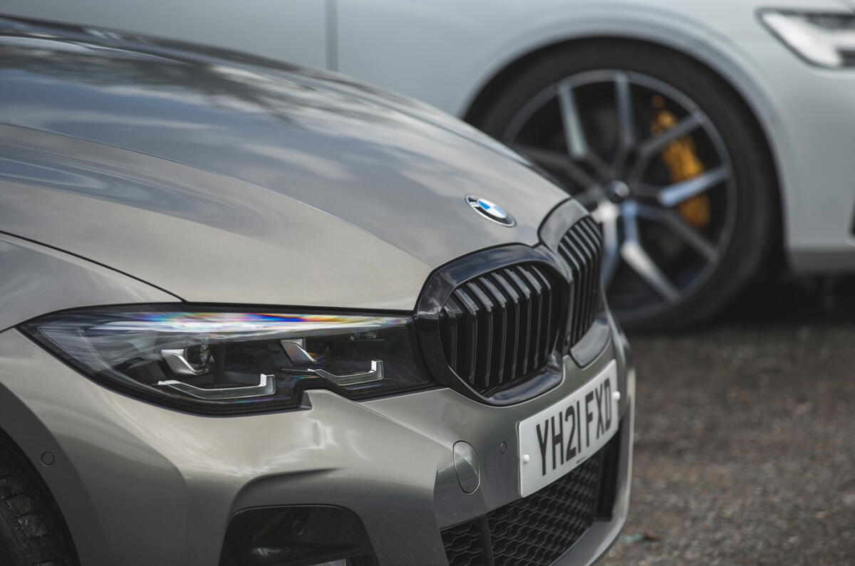 87 PHEV wagons triple test 2021 330e nose